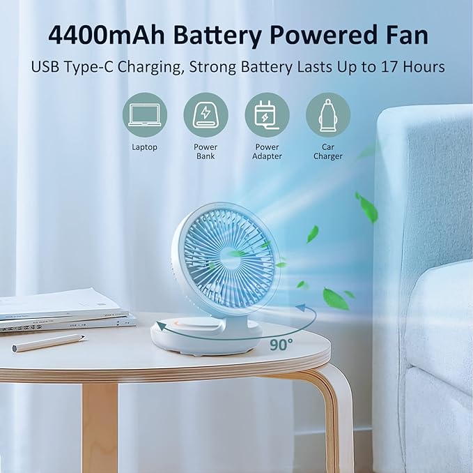 shinic Ultra Quiet Table Fan Battery Operated